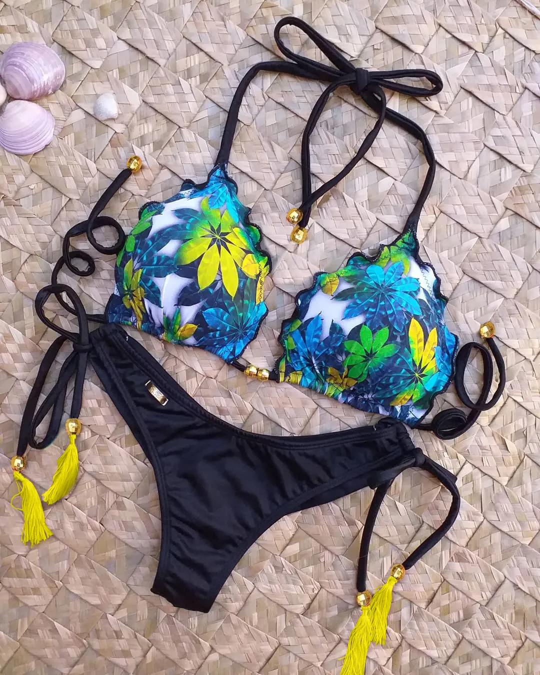 Bohemian floral split fringe bikini