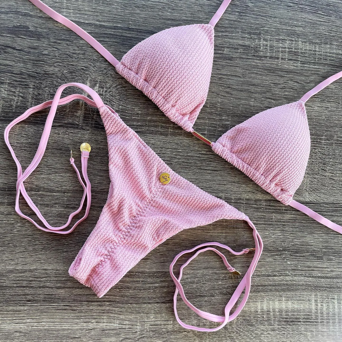 Solid Color Print Strappy Sexy Split Bikini