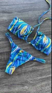 Halterneck Color Block Print Sexy Split Bikini