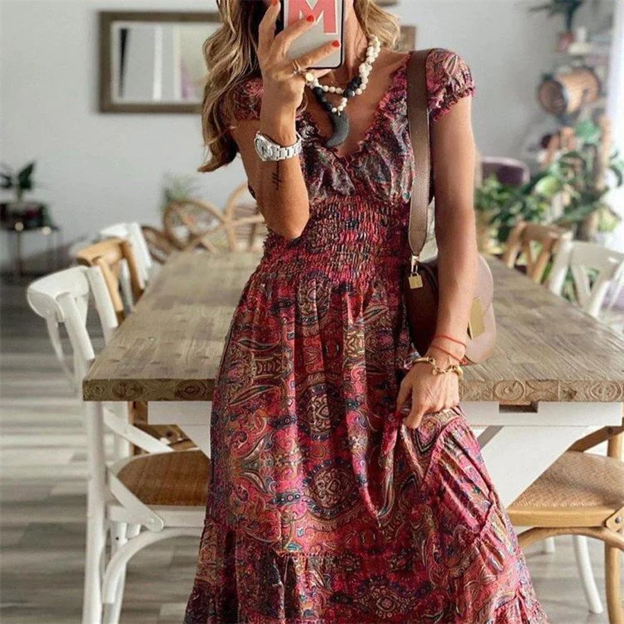 Women's V-neck Bohemian Long Dress